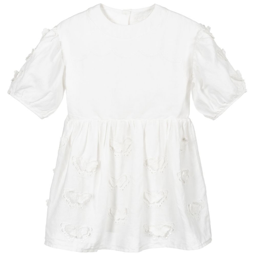 Stella Mccartney Kids White Linen & Cotton Dress 10yrs. Old